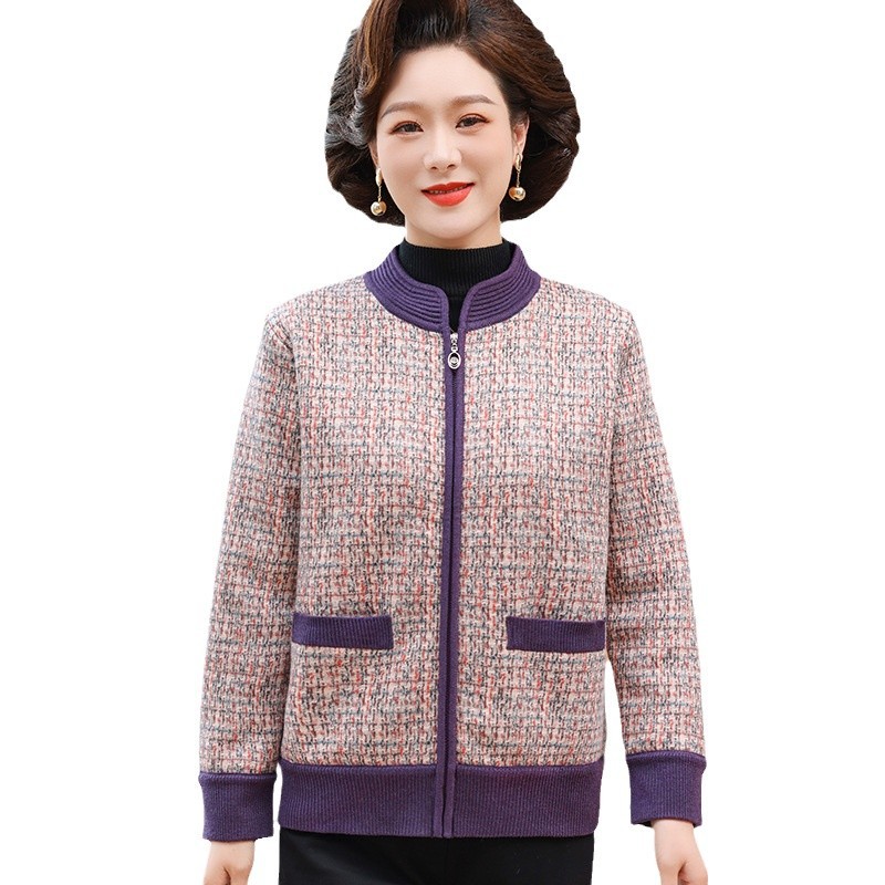 중년 및 노인 겨울 스웨터 코트 할머니 기모 카디건 옷 노부인 두꺼운 60 세 가을과 겨울 코트