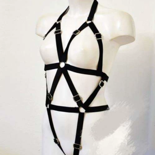 Elastic harness, white black red set handmade