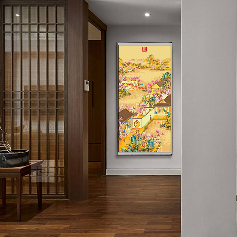 Auténtico punto de cruz real de la Mona Lisa: Colección hecha a mano de pinturas de paisajes de diciembre a marzo del reinado de Yongzheng.