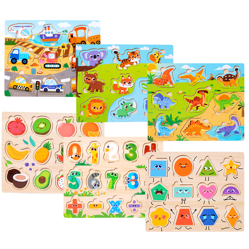 Juguetes educativos para niños 4-6 madera educación temprana tráfico fruta digital cognición animal plano mano agarre rompecabezas