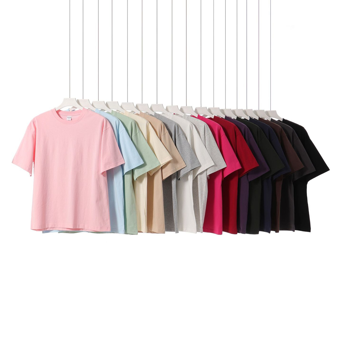 美式重磅240G精梳纯棉短袖T恤男潮牌宽松落肩纯色圆领半袖女批发