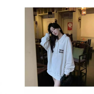 MM Miu Miu New Lapel Sweat Washed Logo Embroidered Letter Logo Casual Simple Trendy Top for Men and Women