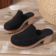 C 30931 Suede Mid Heel Slip On Sandals �����и���Ь �羳����
