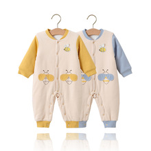 嬰兒服裝春季外出新款薄棉寶寶哈衣爬服純棉三層夾棉保暖嬰兒衣服