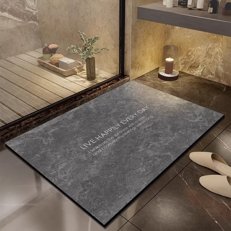 Light Luxury Modern Bathroom Floor Mat, Water-Absorbent, Non-Slip and Stain-Resistant, Bathroom Toilet Door, Household Printed Soft Diatom Mud