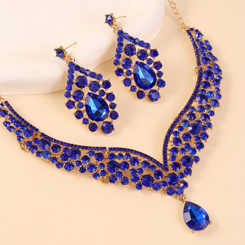 Conjunto de joyería de diamante transfronterizo, collar europeo y americano, pendientes de dos piezas, joyería de diamante de lujo de alto nivel.