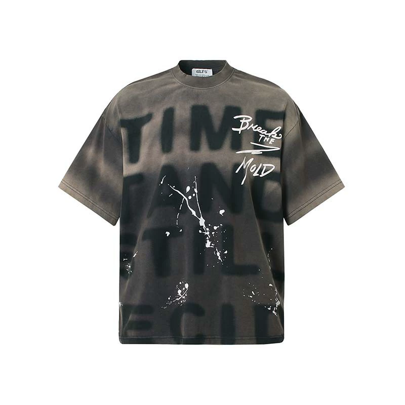 Национальный прилив американский алфавит с градиентным дизайном чернил с короткими рукавами футболка мужская одежда прилив ретро свободный повседневный топ