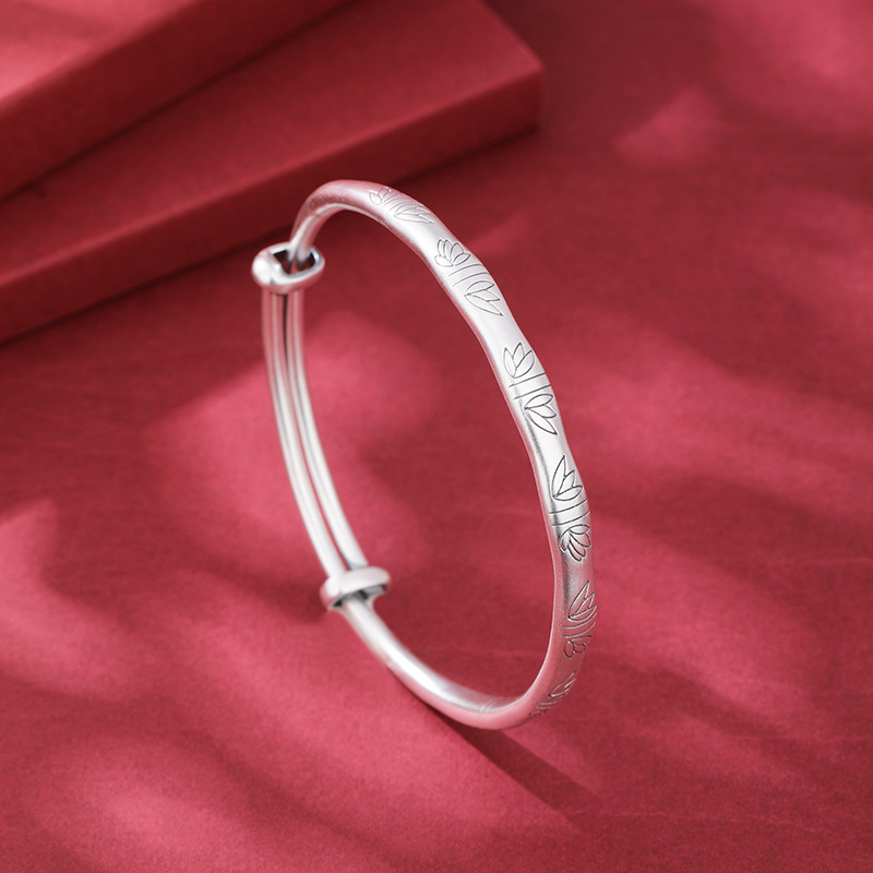 S9999 plata sólida pie de plata bambú pulsera de plata niñas pulsera de plata bambú periódico paz día de la madre regalo para mamá