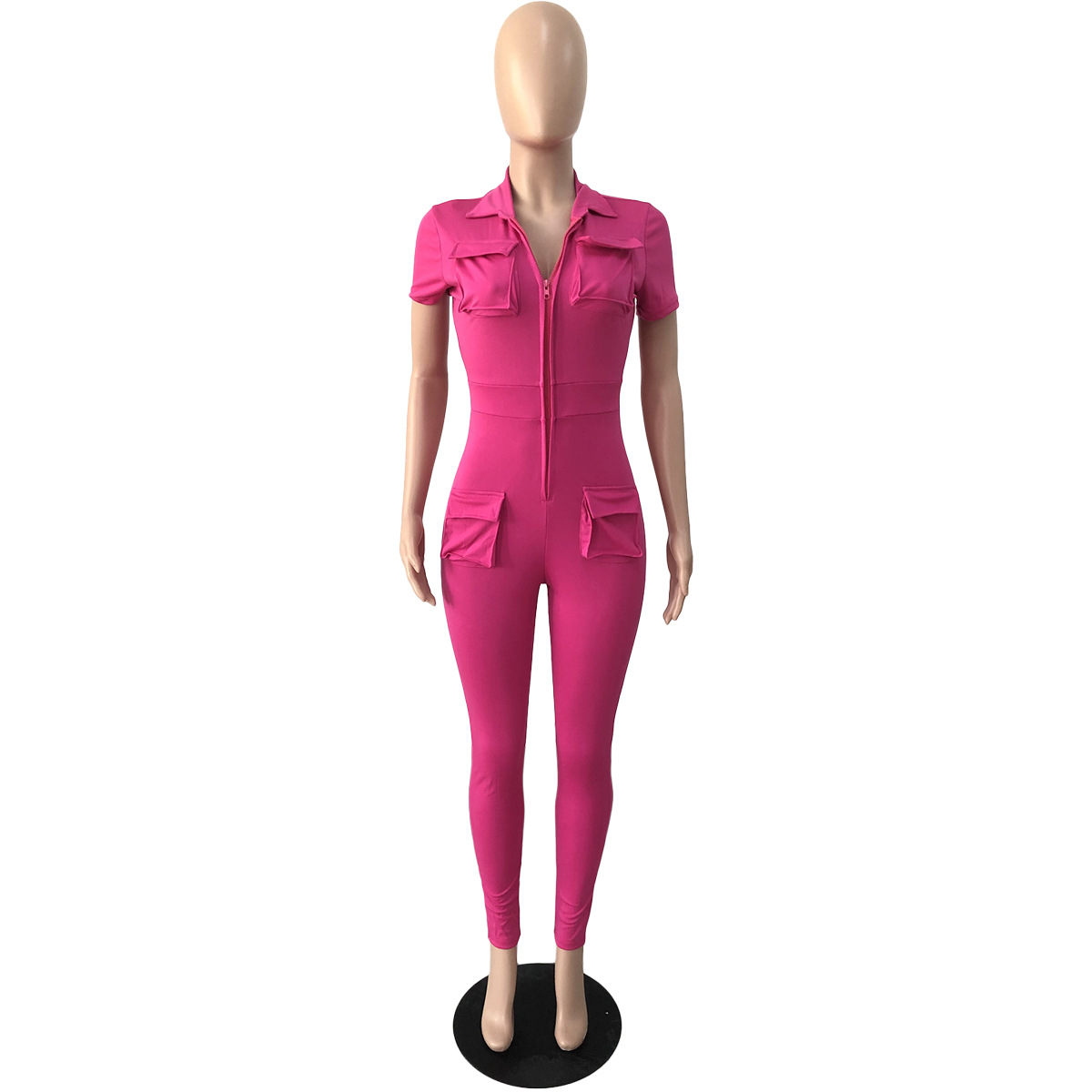Women's Jumpsuit Sexy Zipper Bodysuit With Three Dimensional Pockets_voghion.com