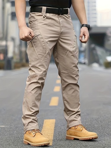 Men's Solid Color Cargo Pants With Drawstrings Casual