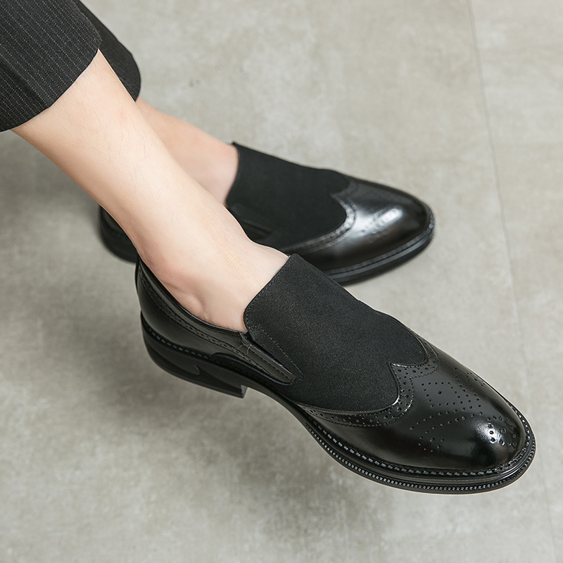 Bloc zapatos de cuero para hombres tallado flores británicos negocios ocio suela gruesa elevación de un pedal peluquería punta zapatos de moda Lefour