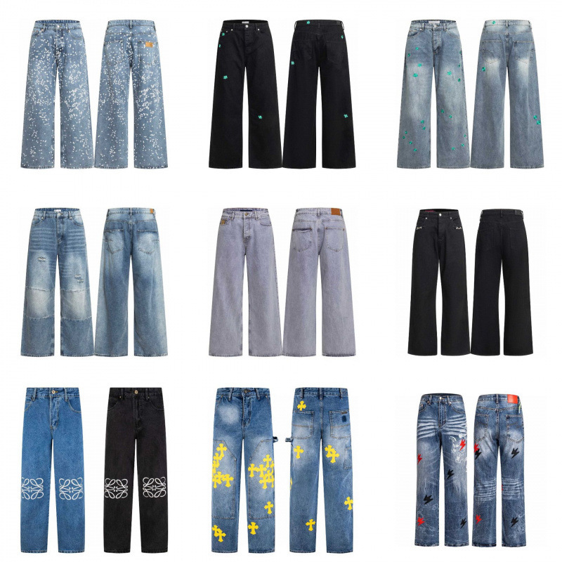 Cross-Border Foreign Trade High-Quality Trendy Brand High Street Collection Washed Denim Jeans Casual Unisex Long Pants Dropshipping