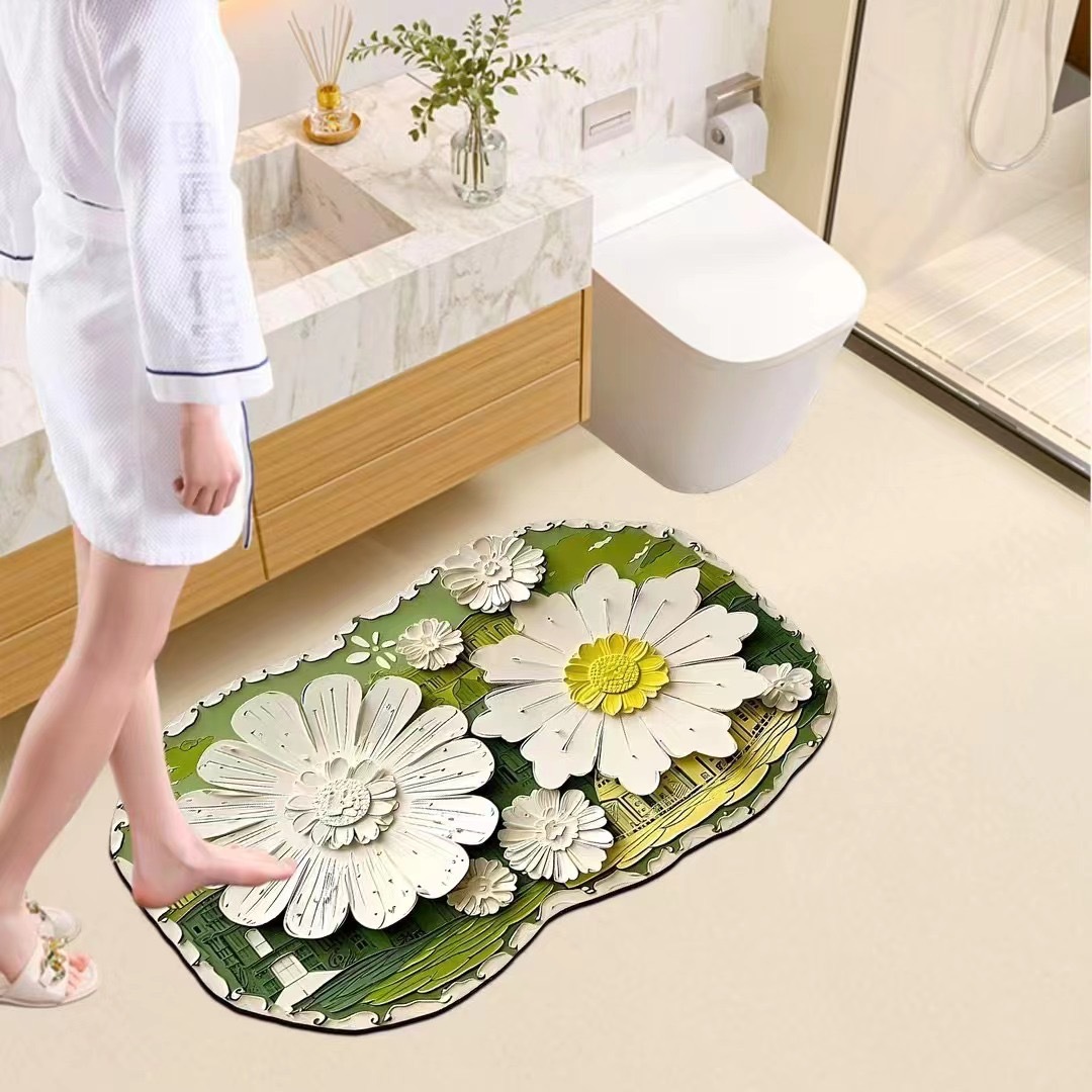 Alfombra absorbente para baño con diseño de flores pintadas al óleo, alfombra suave de barro de diatomeas, alfombra para entrada de baño, alfombra antideslizante para puerta de baño