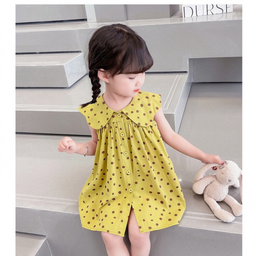 Girls' Summer Polka Dot Dress 2025 Trendy Children's Dress for Dolls and Babies, Medium-Long Length Korean Style