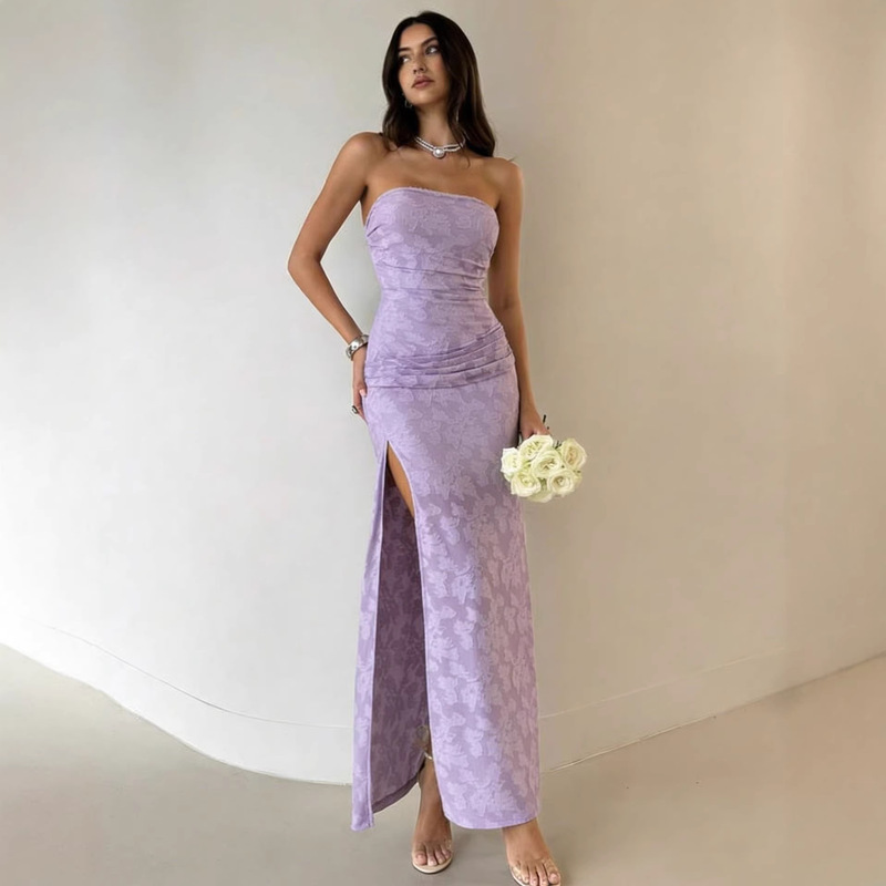 G25D139-2026 European and American New Style Women's Elegant Split-Cut Off-Shoulder Tube Top Party Long Dress for Women