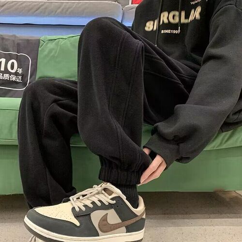 Velvet and thick sports pants, men's autumn and winter fashion brand loose beat-shaped harem pants, American style handsome all-match pants