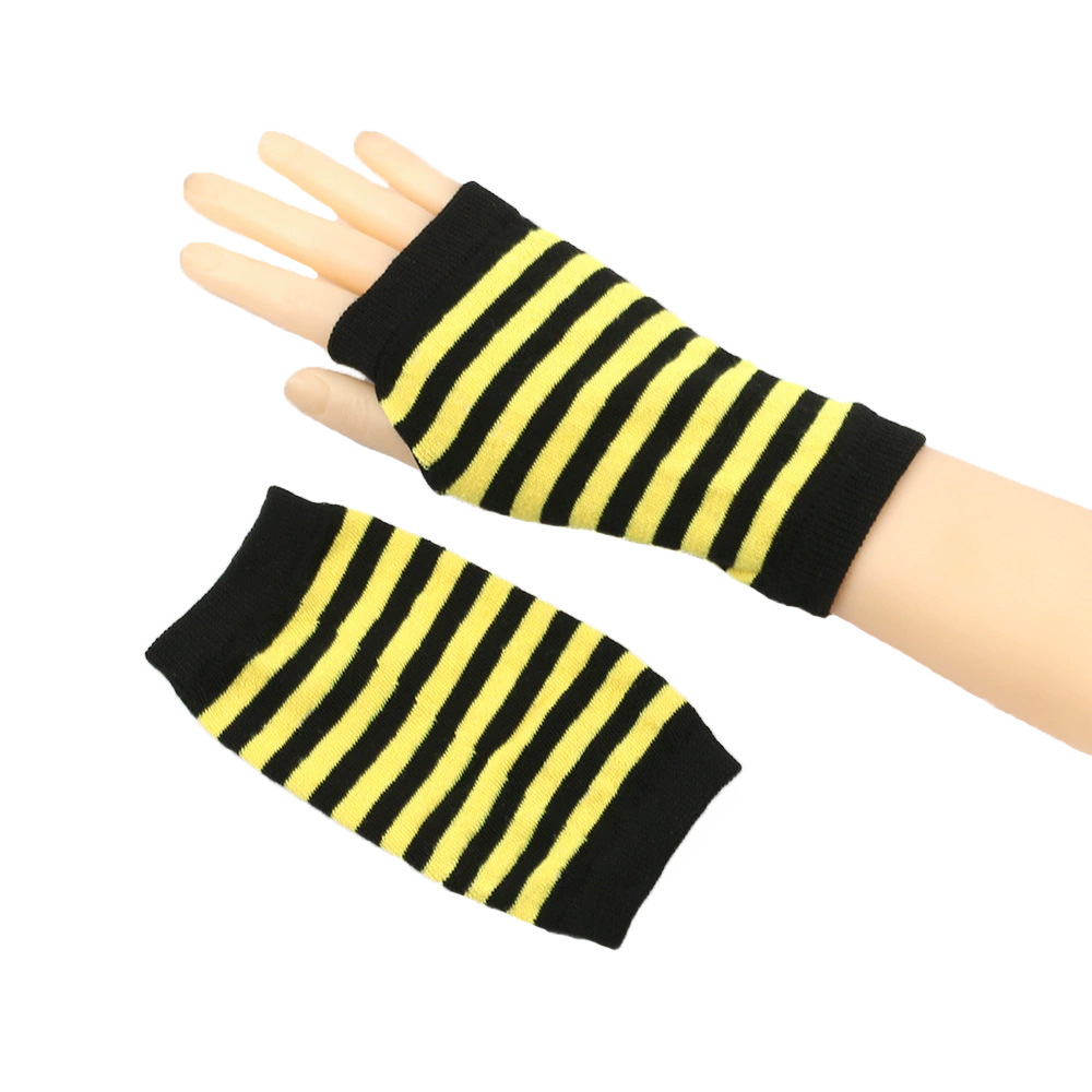 Mangas de muñeca abiertas a rayas para hombres y mujeres, tejido fino, guantes cortos de escritura para niños, color sólido, para hacer uno mismo_voghion.com