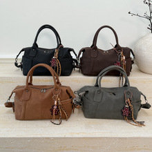 简约潮通勤波士顿包单肩包s大容量洋气跨境手提斜挎包时尚撞色bag