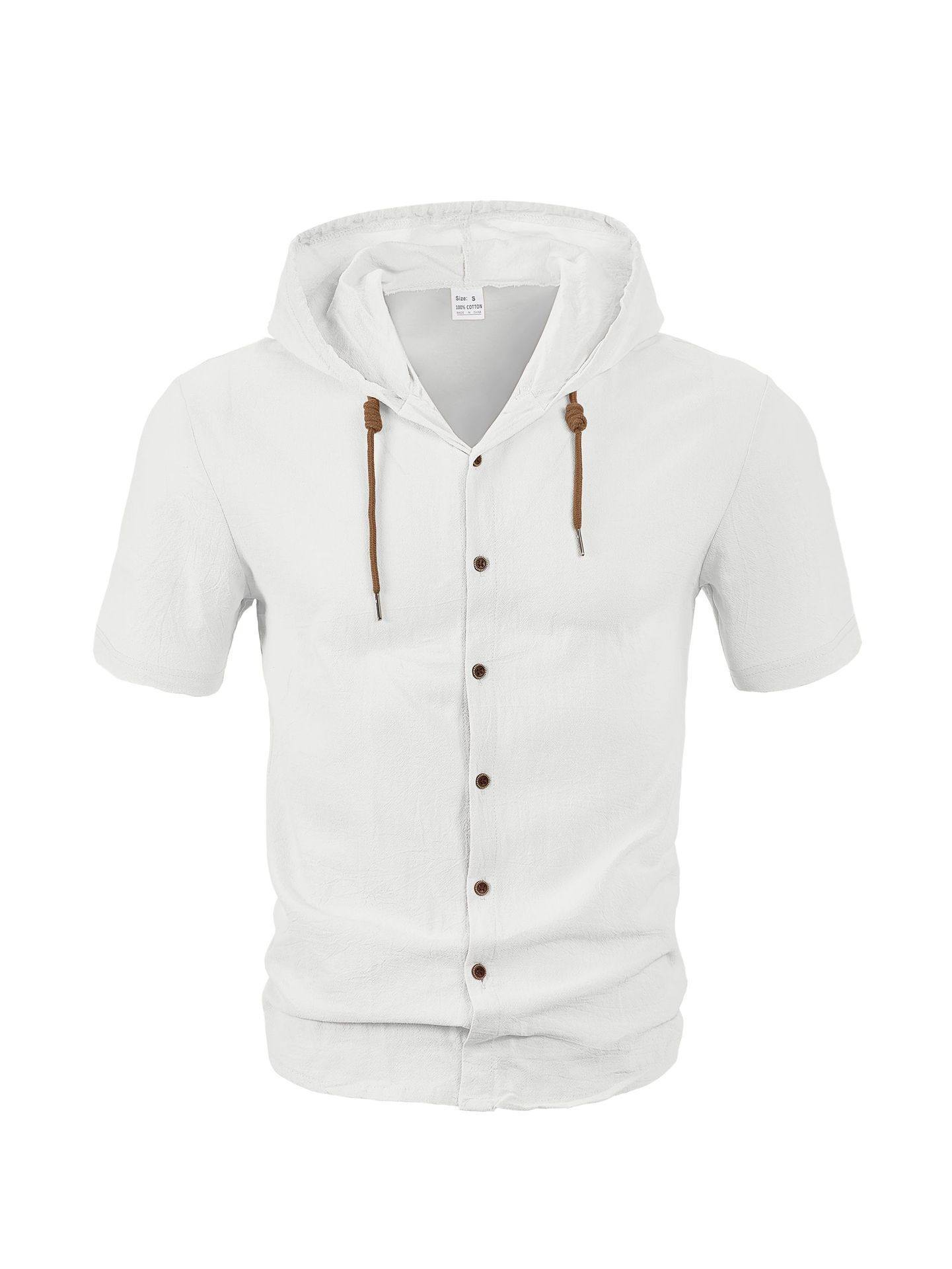 Nuevo transfronterizo TK Amazon nuevo estilo americano de verano delgado transpirable lino suelto camisa de mangas cortas de hombre