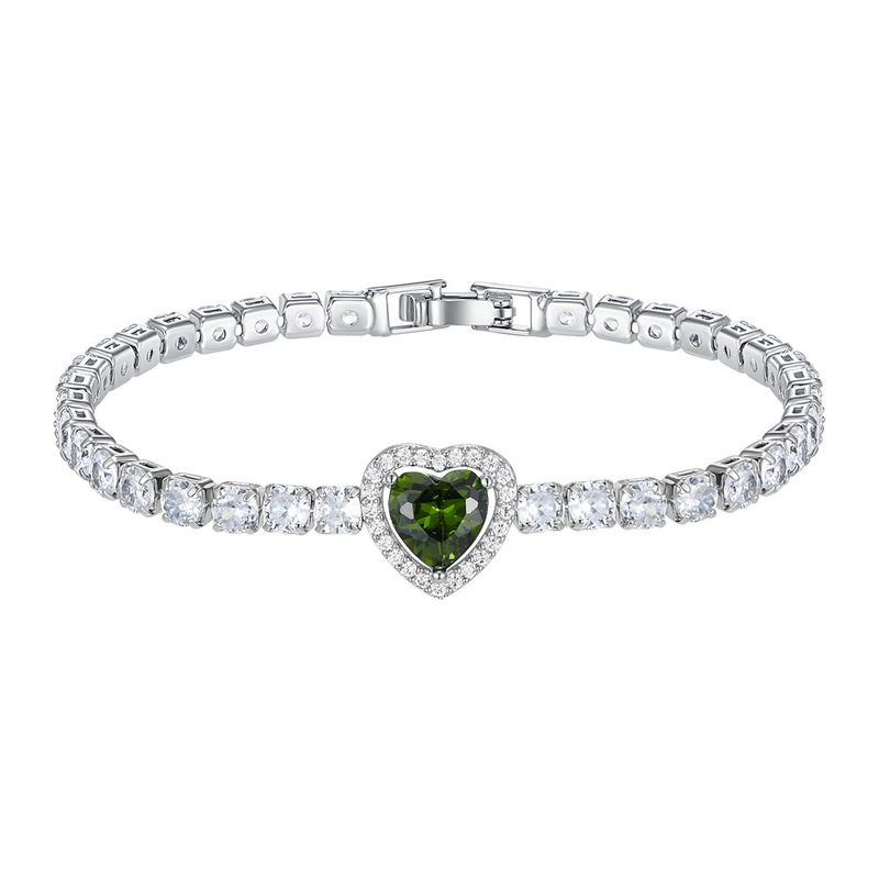 Copper Inlaid Zircon Heart-Shaped Tennis Bracelet, Light Luxury Full Diamond Heart-Shaped Bracelet for Women, Cross-Border E-Commerce Wholesale Supply