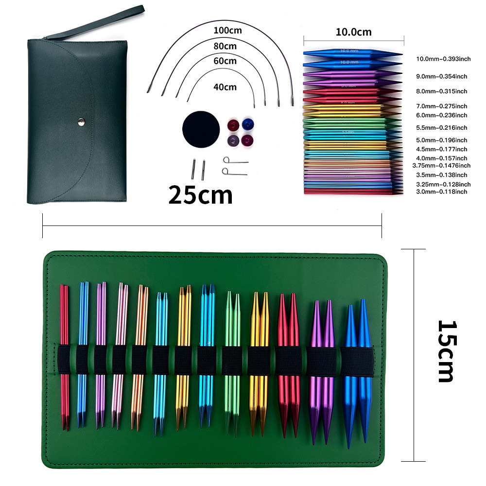 El conjunto de aguja de anillo desmontable cambia la cuerda colorida varilla de tejido aguja alargada pu herramienta de tejido carbonizada aguja de bambú anillo