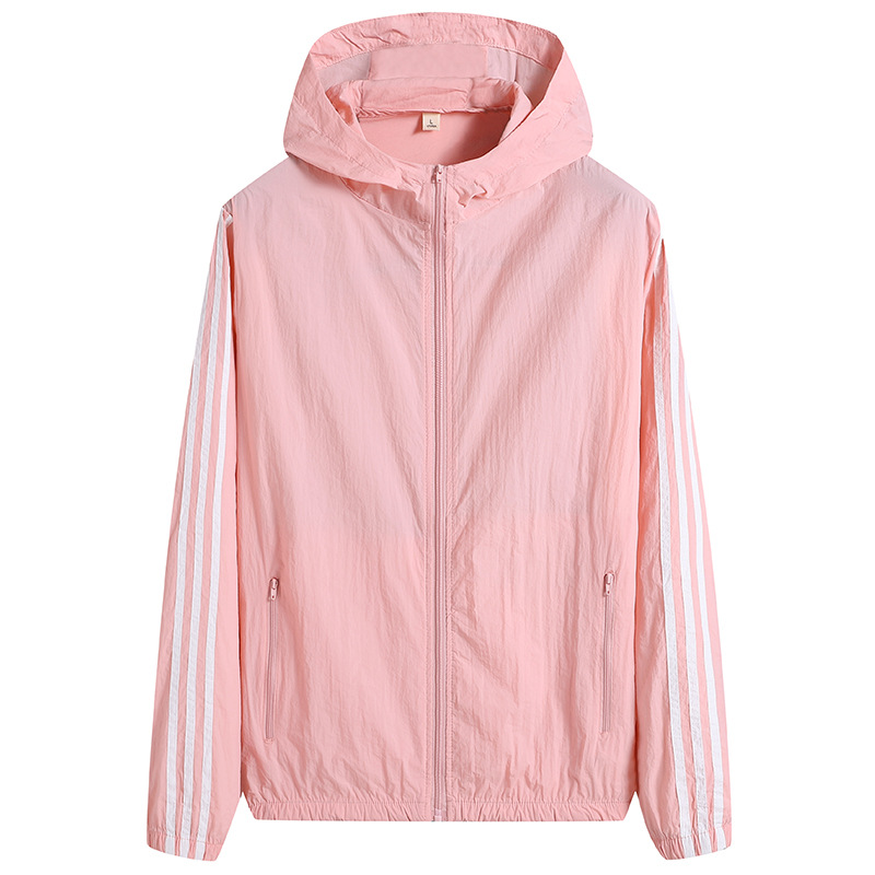 Ropa de protección solar con capucha de tres rayas para hombre, ropa de protección solar transpirable ultrafina, cortavientos de secado rápido para hombre, chaqueta para hombre