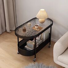 简约沙发小户型椭圆边几客厅奶油风茶几小桌子卧室玻璃移动小推车