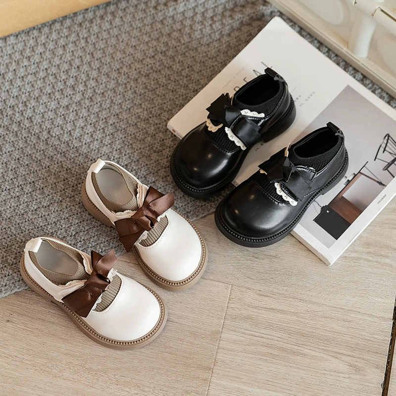 Детские носки и кожаные туфли, черные туфли без каблука, детские туфли в стиле принцессы на мягкой подошве, хлопковые туфли, новая модель весна-осень 2025 с дополнительным флисом.