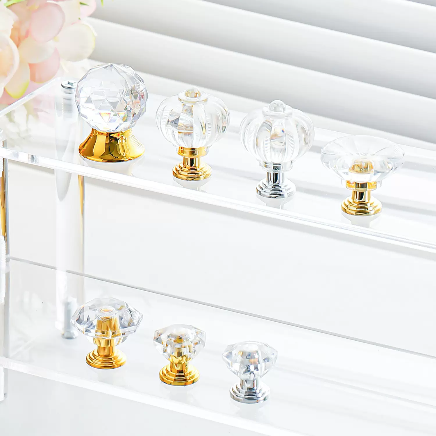 透明单孔水晶亚克力拉手锅盖顶珠手办衣柜门拉手钻石抽屉塑料把手