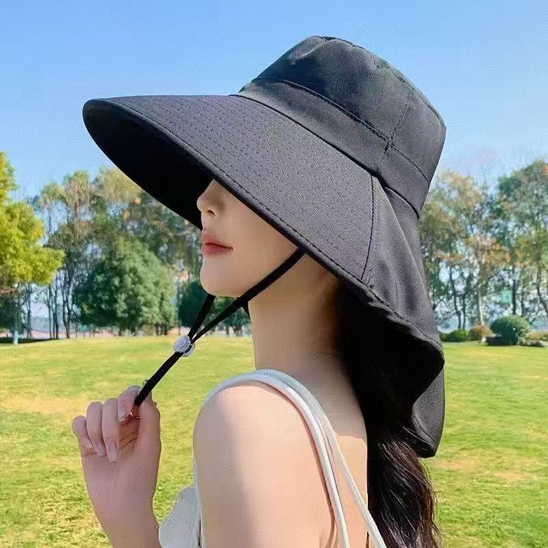 防紫外线防晒遮脸大披肩太阳防风骑车遮阳帽百搭渔夫帽女夏天海边|undefined