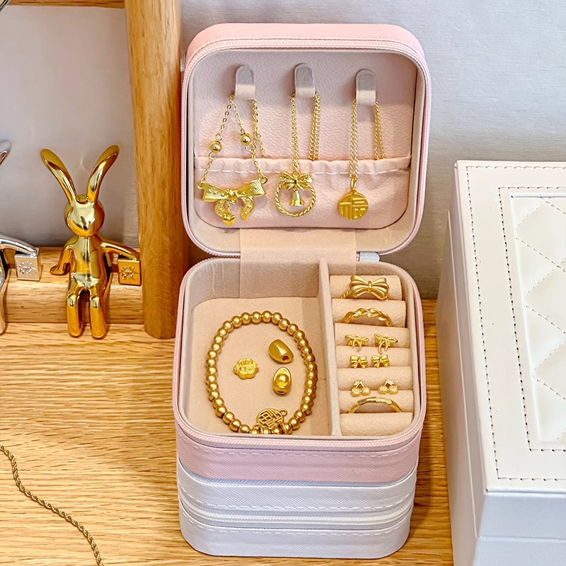 Caja de almacenamiento de joyas de oro transfronteriza Pendientes antioxidantes Caja de joyería Anillo Caja de collar Caja de almacenamiento Mini