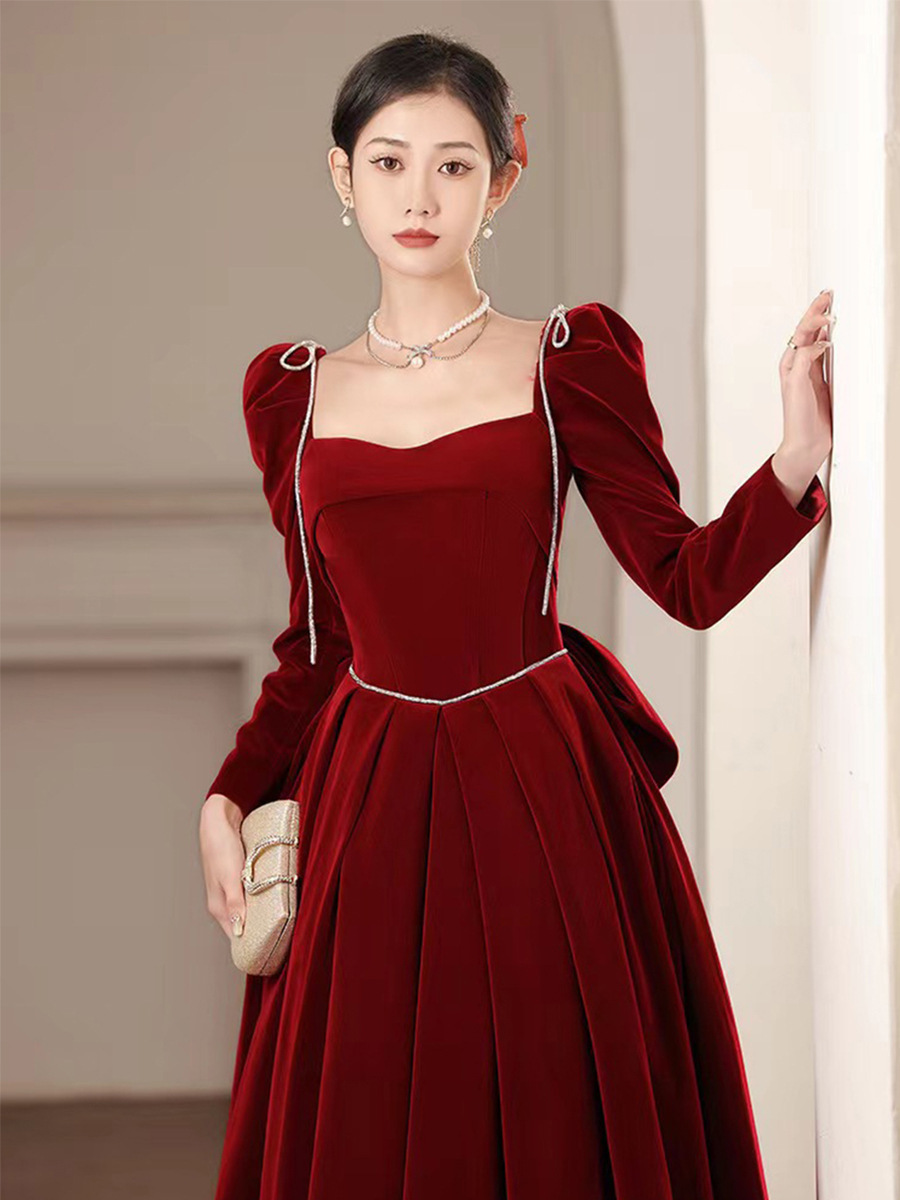 Wine red long sleeve long