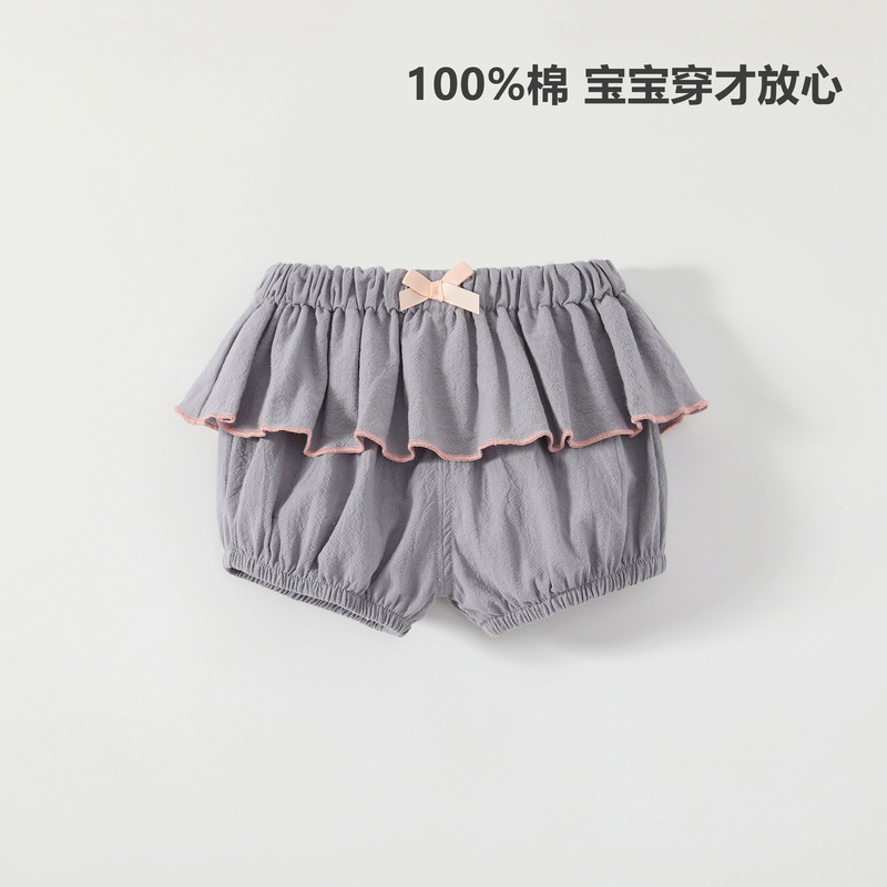 女童a类花苞裤2025夏季新0-3岁女宝宝蝴蝶结短裤韩版纯棉三分裤子|undefined