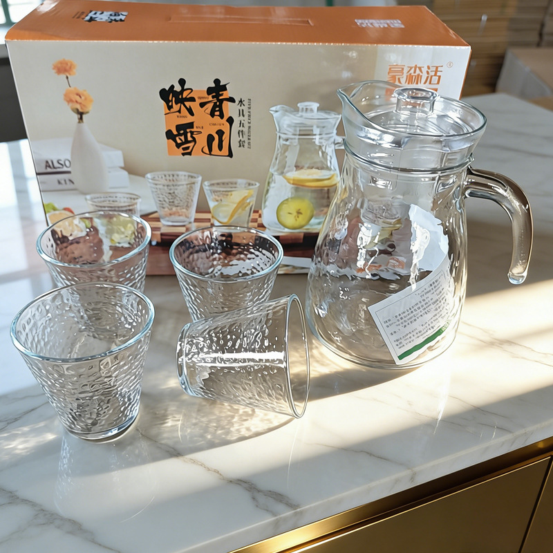 轻奢玻璃冷水壶加厚防爆泡茶壶家用客厅凉水杯套装玻璃水具货源