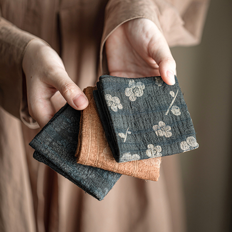 Hand dyed burnt cotton absorbent tea towel Chinese high-end handmade handkerchief soft square clean kettle mat cotton linen tea mat