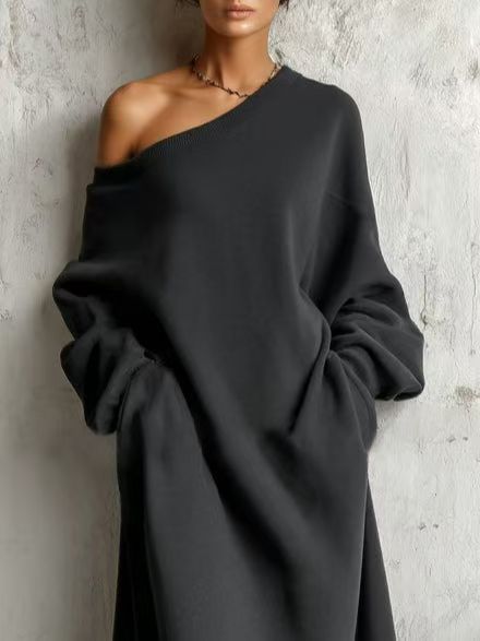 Women's Elegant French Style Dress Solid Color Textured Long Sleeve Spring Autumn New_ecoleips.com
