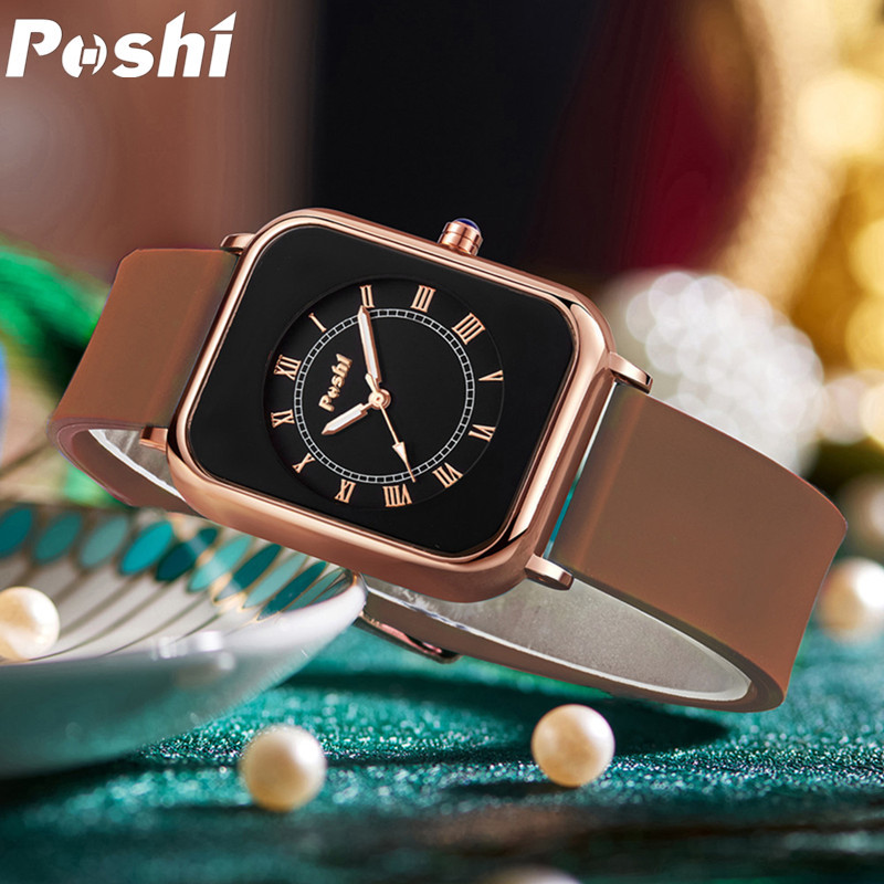 POSHI reloj de mujer popular cuadrado reloj de mujer TikTok Live impermeable de silicona par reloj de cuarzo reloj de mujer