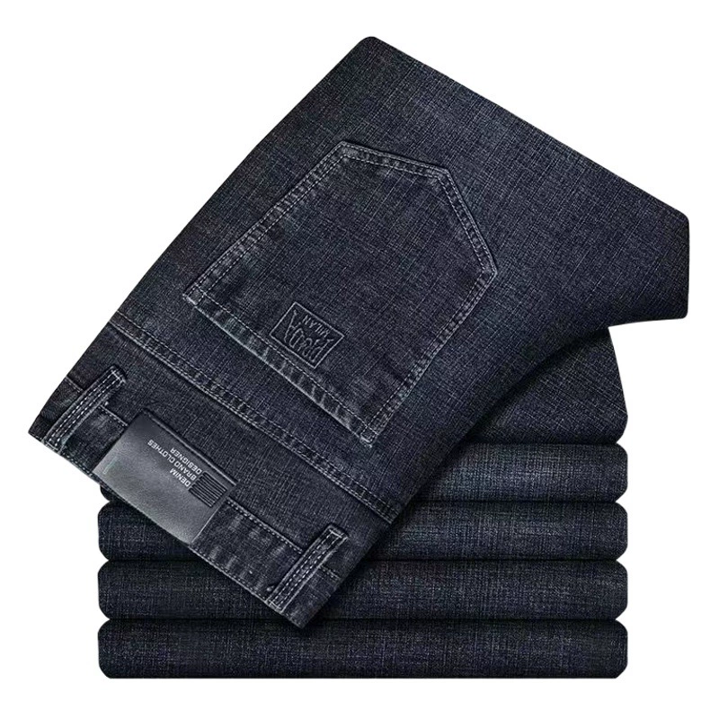 Осенне-зимние утепленные джинсы на флисе, свободные прямые, деловой стиль для мужчин среднего возраста, повседневные брюки с высокой талией, теплые брюки.