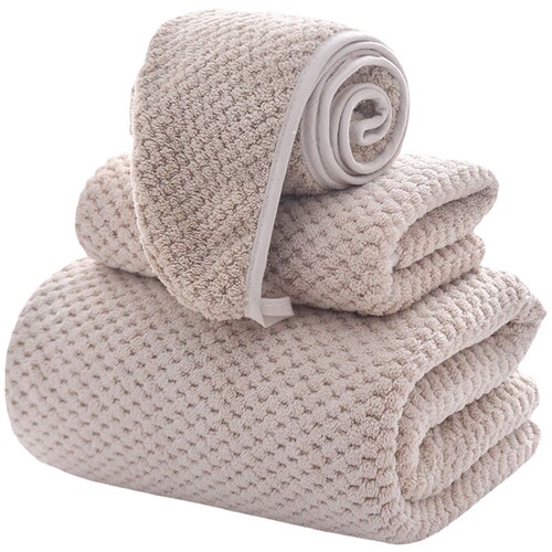 New Pineapple Wood Home Towel Set (3 Pieces: Towel, Bath Mat, Shower Cap) - Thick, Absorbent, Non-Falling Hair, Direct Manufacturer Wholesale