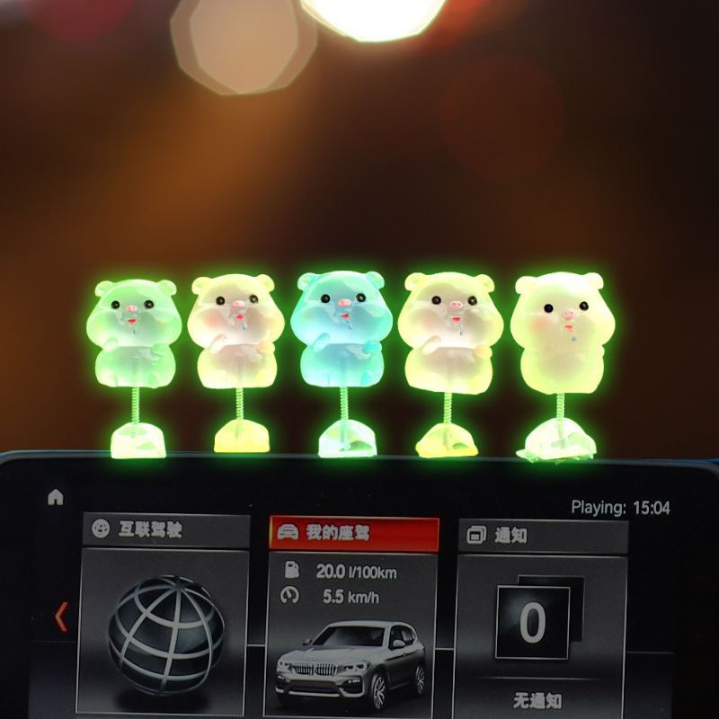 Decoración de coche creativo luminoso cerdito niña coche consola central mini decoración de coche decoración de coche