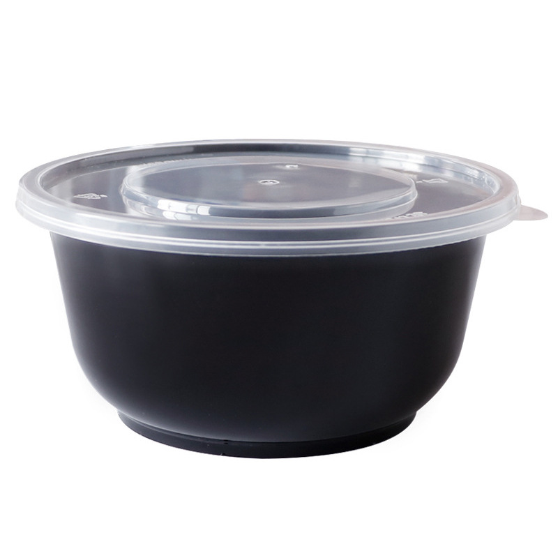 Lonchera desechable Fengyuan de 600 ml, redonda, apta para microondas, con cuchara y palillos, tapa transparente plana y diseño grueso.