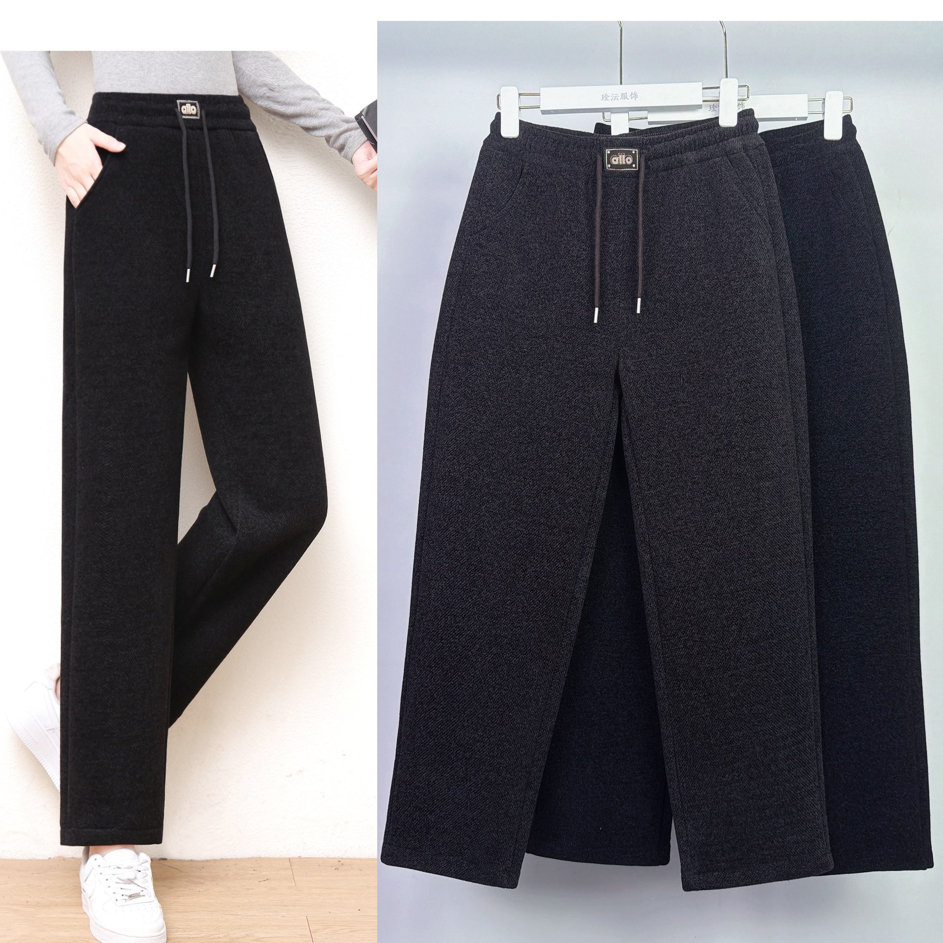 2025 Winter New Style Middle-Aged and Elderly Standard Mink Velvet Fleece-Lined Thickeneded Jacquard Pants Mom High-Waisted Casual Pants