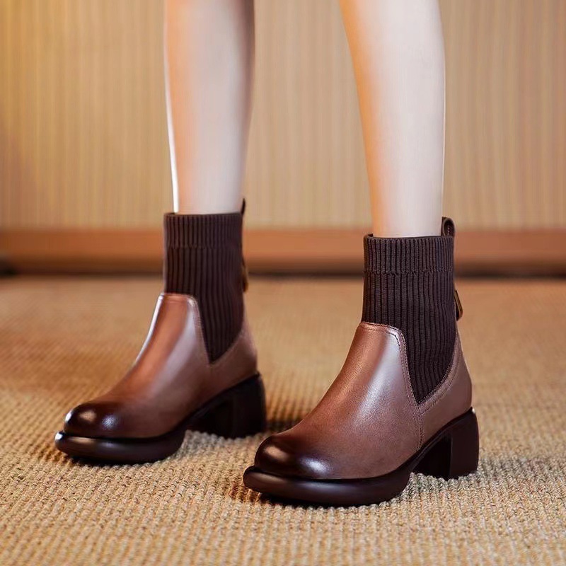 Chaussures Martin en cuir véritable ShoeVault Foreign Trade Cross-Border pour femmes, collection automne-hiver 2024, modèle polyvalent à enfiler et extensible_voghion.com