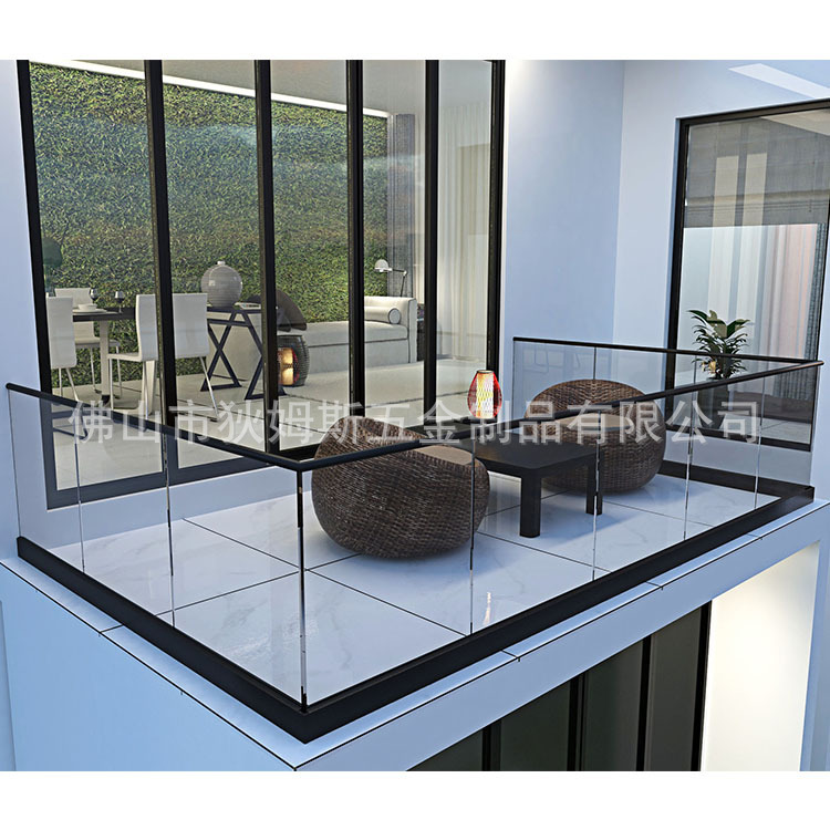 别墅阳台铝合金U槽玻璃栏杆 休息平台透明钢化玻璃护栏 卡槽扶手