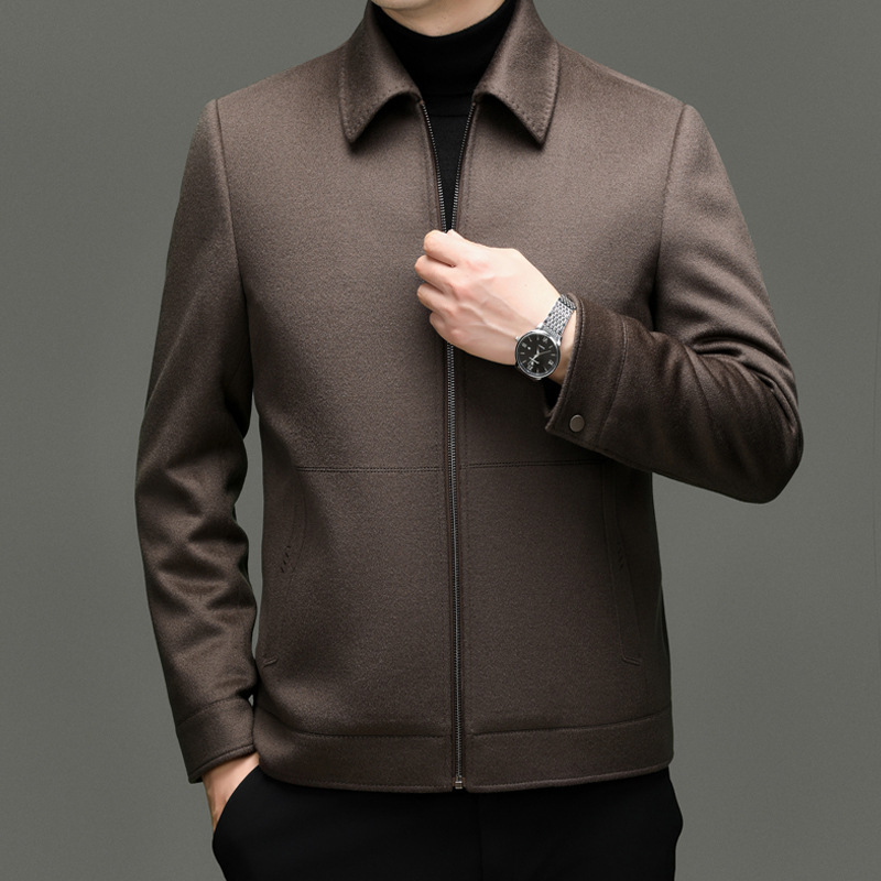 獭兔内胆可拆卸男高端中年爸爸装翻领商务休闲羊毛呢外套夹克