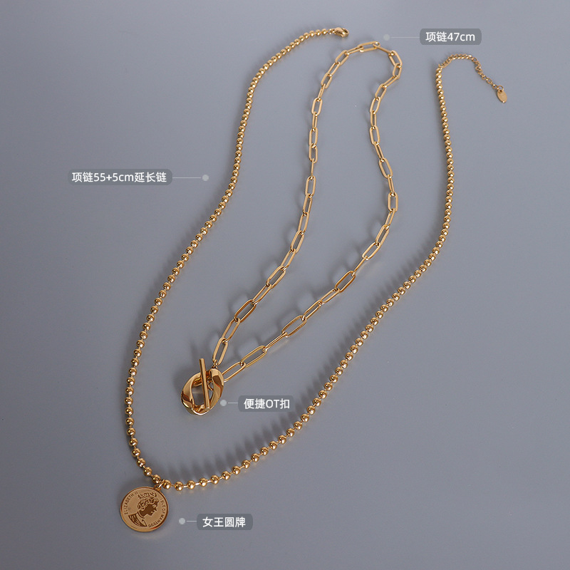 Marka autorizado de acero de titanio collar de retención de color fijo alto otbuckle reina collar de clavícula de doble capa P1028