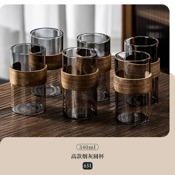 340ML ash wood ring cups x6 [heat-resistant glass, guaranteed for damage if broken]☆