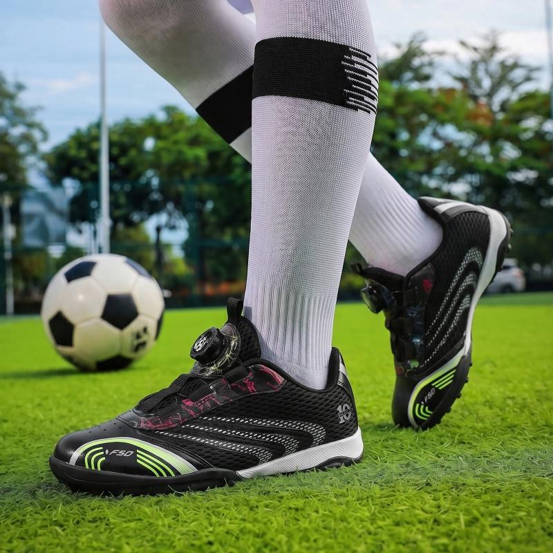 Zapatillas de Fútbol Infantil Talla 28-40, Malla y Caucho, Transpirable, Cierre Giratorio, para Terreno Firme
