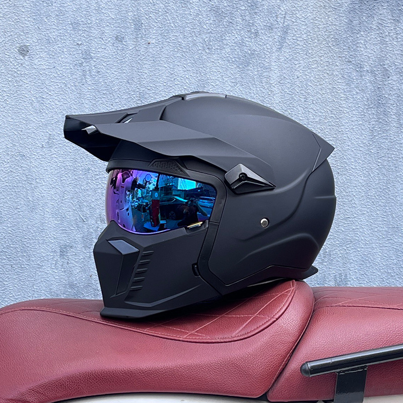 Orz Retro Helmet Four-Season Black Warrior Set Men's Motorcycle Half Helmet Full Helmet Harley Davidson Motorcycle Women