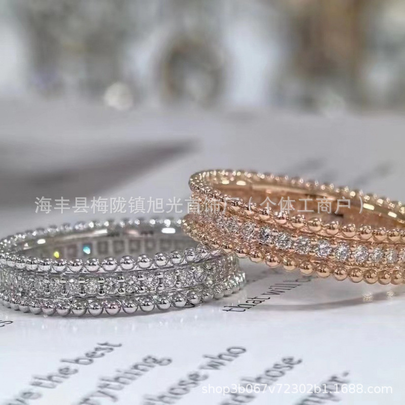 Fanjia 高バージョンベビーブレスリング v ゴールド 18 k ローズゴールドメッキフルダイヤモンドビーズエッジリング女性メーカー卸売|undefined
